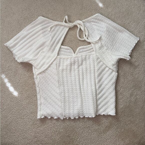 Women’s Textured/Ribbed Partial Open Back Crop Blouse Sz M - Picture 2 of 4